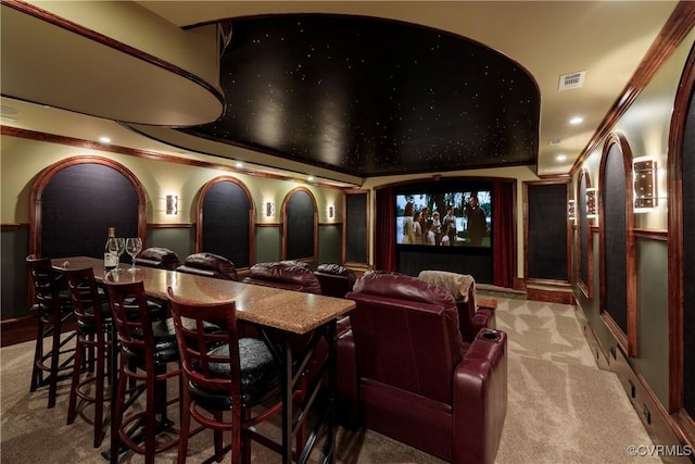 203 Randolph Square Ln, Richmond, VA 23238 - carpeted home theater featuring crown molding and recessed lighting