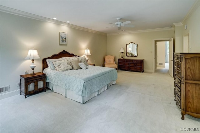 3320 Traylor Dr, Richmond, VA 23235 - bedroom featuring ornamental molding, light carpet, baseboards, a ceiling fan, and recessed lighting