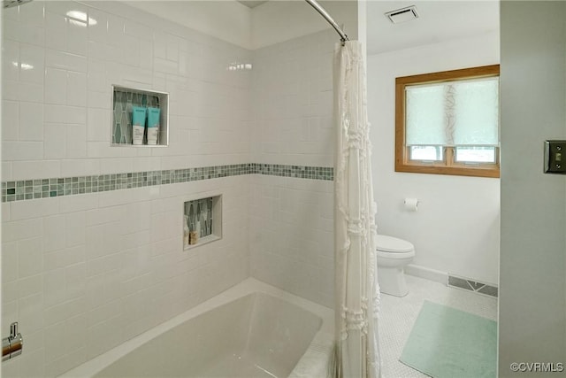 2940 Queenswood Rd, Midlothian, VA 23113 - bathroom featuring shower / tub combo, toilet, baseboards, and tile patterned flooring