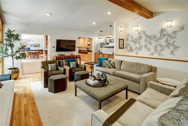 2940 Queenswood Rd, Midlothian, VA 23113 - living room with light wood-style flooring, beamed ceiling, and recessed lighting