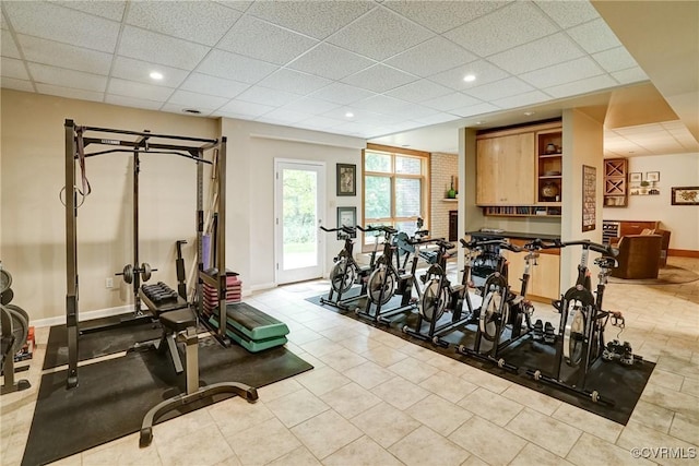 2940 Queenswood Rd, Midlothian, VA 23113 - gym featuring a paneled ceiling, baseboards, and recessed lighting
