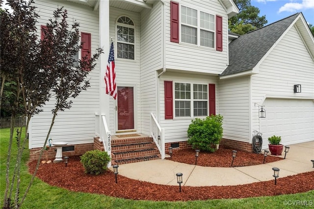 2808 Yellow Wing Ct, Henrico, VA 23231 - traditional-style home featuring entry steps, a shingled roof, an attached garage, crawl space, and concrete driveway