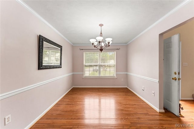 2808 Yellow Wing Ct, Henrico, VA 23231 - spare room featuring wood finished floors, a chandelier, ornamental molding, and baseboards