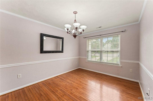 2808 Yellow Wing Ct, Henrico, VA 23231 - spare room with hardwood / wood-style flooring, a chandelier, baseboards, and ornamental molding