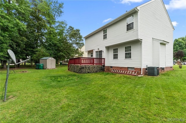 2808 Yellow Wing Ct, Henrico, VA 23231 - back of house with central AC unit, crawl space, a wooden deck, and a yard