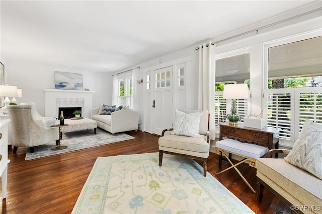 4500 Forest Hill Ave, Richmond, VA 23225 - living area featuring dark wood-style floors and a fireplace