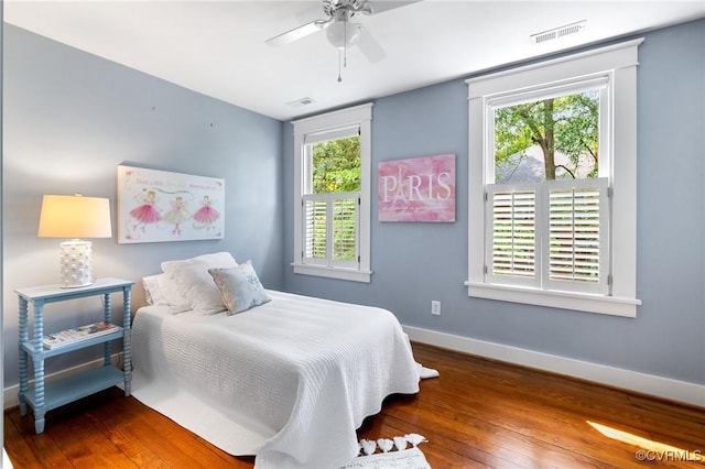 4500 Forest Hill Ave, Richmond, VA 23225 - bedroom featuring baseboards, hardwood / wood-style floors, and ceiling fan