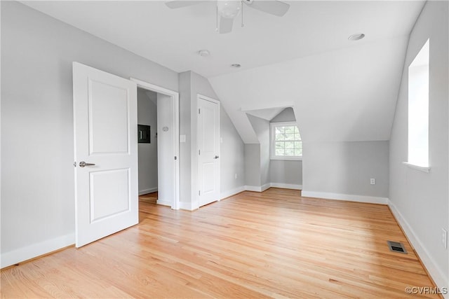 6904 Three Chopt Rd, Richmond, VA 23226 - additional living space featuring ceiling fan, light wood finished floors, baseboards, and lofted ceiling