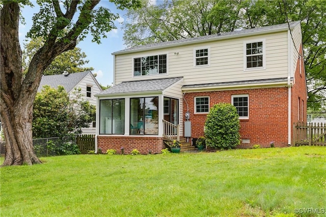 6904 Three Chopt Rd, Richmond, VA 23226 - rear view of property featuring brick siding and a sunroom