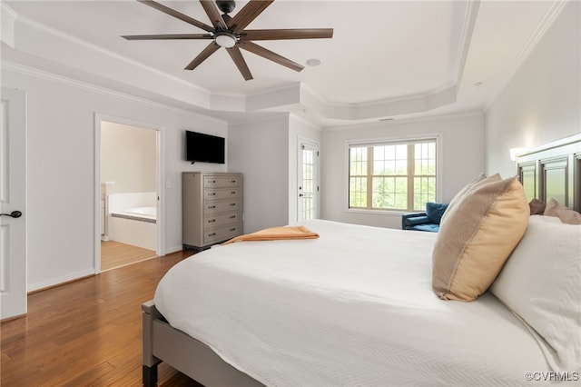 3806 Wild Goose Walk, Henrico, VA 23060 - bedroom with a tray ceiling, ornamental molding, wood finished floors, ensuite bath, and a ceiling fan
