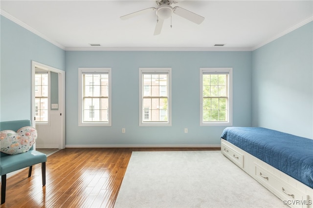 3806 Wild Goose Walk, Henrico, VA 23060 - bedroom with hardwood / wood-style floors, crown molding, baseboards, and a ceiling fan