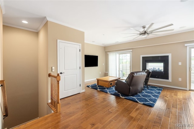 3806 Wild Goose Walk, Henrico, VA 23060 - living area featuring crown molding, light wood finished floors, baseboards, a ceiling fan, and recessed lighting