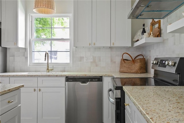 122 Elm St, Petersburg, VA 23803 - kitchen featuring stainless steel appliances, under cabinet range hood, white cabinetry, and a sink