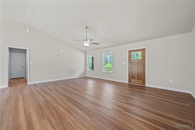 TBD Vista Lane, Mineral, VA 23117 - unfurnished living room with lofted ceiling, a ceiling fan, healthy amount of natural light, light wood finished floors, and baseboards