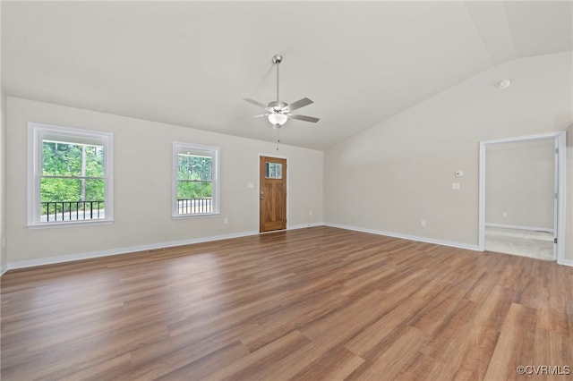 TBD Vista Lane, Mineral, VA 23117 - unfurnished living room with lofted ceiling, a ceiling fan, light wood-style flooring, and baseboards