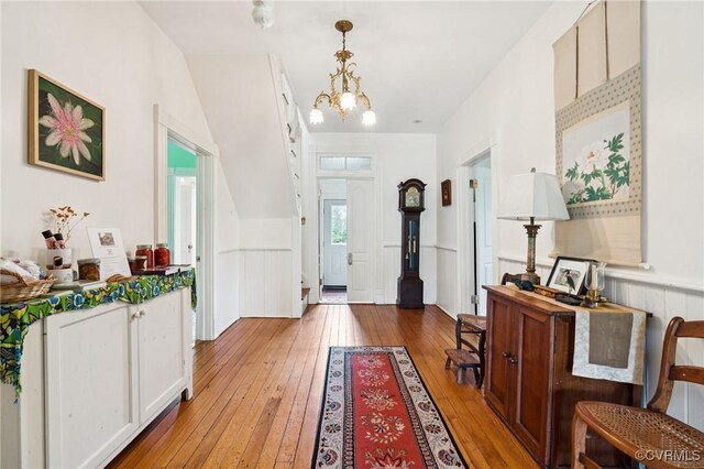 36 Carter Rd, Cumberland, VA 23040 - foyer entrance featuring light wood finished floors, wainscoting, and a chandelier