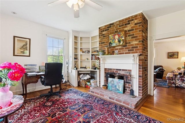 36 Carter Rd, Cumberland, VA 23040 - office space with a ceiling fan, wood finished floors, and a fireplace