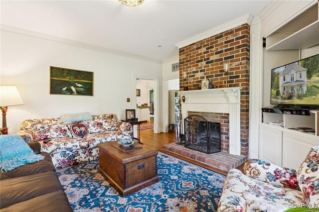 36 Carter Rd, Cumberland, VA 23040 - living area with a fireplace, crown molding, and wood finished floors
