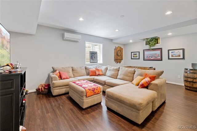 4030 Water Overlook Blvd, Midlothian, VA 23112 - living room with a wall mounted air conditioner, recessed lighting, dark wood-type flooring, and baseboards