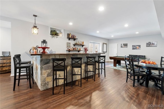 4030 Water Overlook Blvd, Midlothian, VA 23112 - indoor dry bar with dark wood finished floors, recessed lighting, and pendant lighting