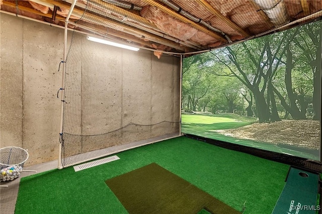 4030 Water Overlook Blvd, Midlothian, VA 23112 - playroom with carpet floors, an area to practice putting, and golf simulator