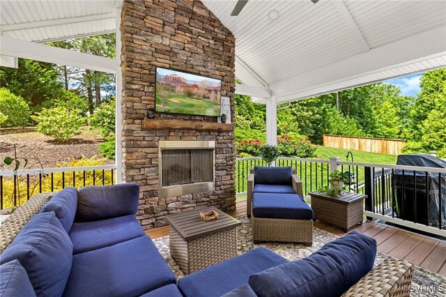 4030 Water Overlook Blvd, Midlothian, VA 23112 - view of patio featuring an outdoor living space with a fireplace and a deck
