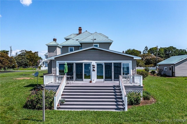 159 Fleeton Point Cir, Reedville, VA 22539 - rear view of property with stairs, a deck, and a chimney