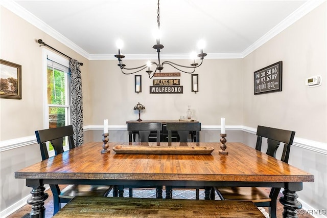 13710 Arrowood Ct, Midlothian, VA 23112 - dining room featuring crown molding, a chandelier, and baseboards