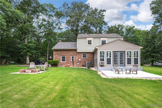 11911 Kilrenny Rd, Midlothian, VA 23113 - back of property featuring a patio, an outdoor fire pit, central AC unit, brick siding, and crawl space