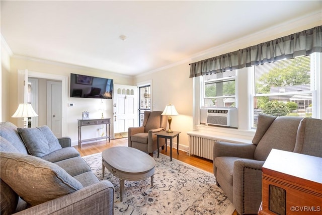 3513 Patrick Ave, Richmond, VA 23222 - living area with ornamental molding, wood finished floors, and cooling unit