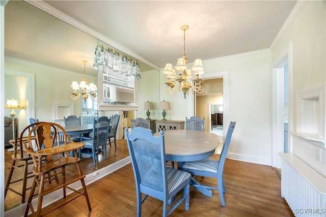 3513 Patrick Ave, Richmond, VA 23222 - dining room with a chandelier, wood finished floors, ornamental molding, and baseboards