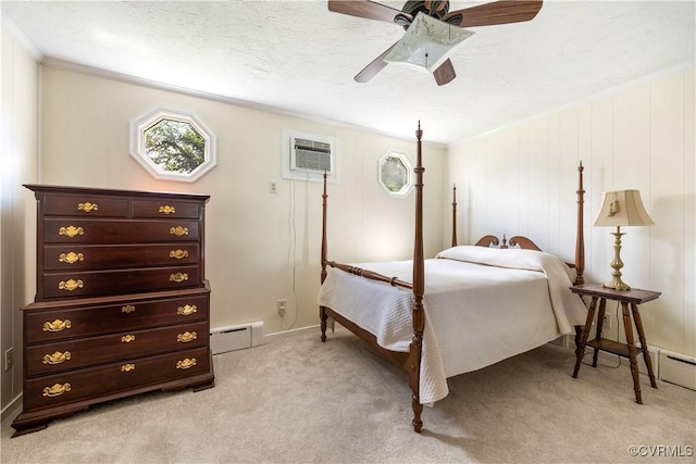 3513 Patrick Ave, Richmond, VA 23222 - bedroom featuring a wall mounted AC, a baseboard radiator, light colored carpet, and ceiling fan