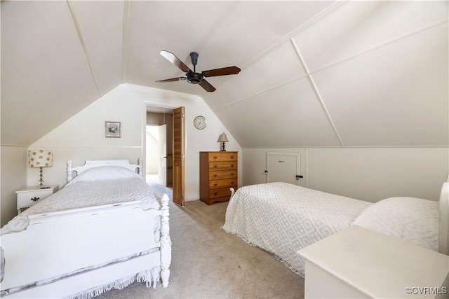 3513 Patrick Ave, Richmond, VA 23222 - bedroom with light colored carpet, lofted ceiling, and ceiling fan