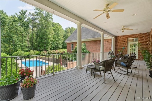 11470 Jack Ln, Hanover, VA 23146 - wooden deck featuring a ceiling fan and an outdoor hangout area
