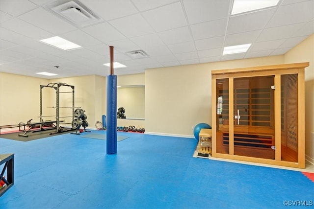 11470 Jack Ln, Hanover, VA 23146 - workout room featuring baseboards, a paneled ceiling, and carpet