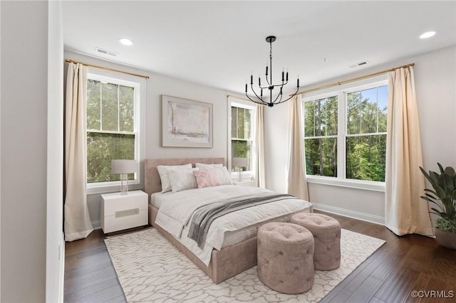 1702 Old Brick Rd Unit B, Glen Allen, VA 23060 - bedroom featuring a chandelier, dark wood-type flooring, baseboards, and recessed lighting