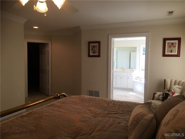 2401 Bell Tower Pl, Henrico, VA 23233 - bedroom with ornamental molding, ensuite bathroom, recessed lighting, and ceiling fan