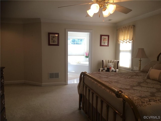 2401 Bell Tower Pl, Henrico, VA 23233 - bedroom featuring ornamental molding, light carpet, baseboards, and a ceiling fan