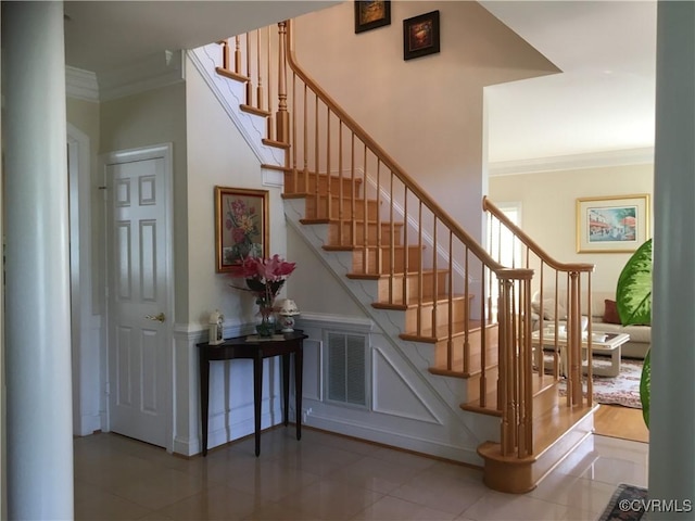 2401 Bell Tower Pl, Henrico, VA 23233 - staircase featuring crown molding and tile patterned flooring