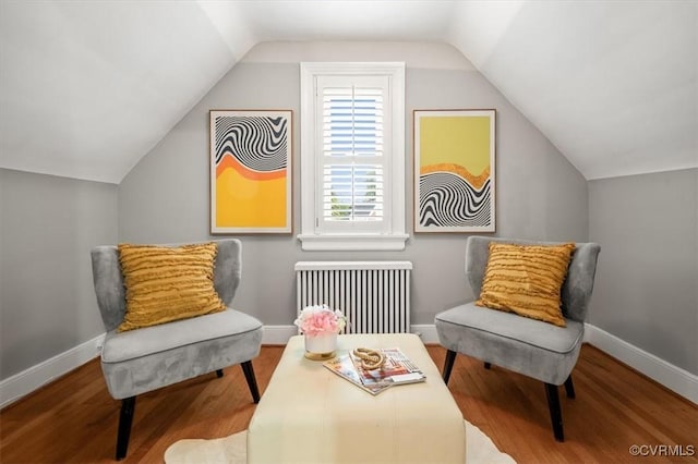 3204 Griffin Ave, Richmond, VA 23222 - sitting room with radiator, wood finished floors, vaulted ceiling, and baseboards