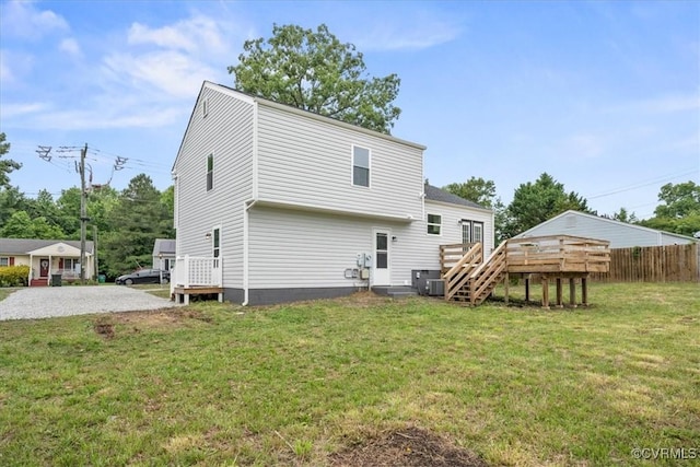 3207 Mark Rd, Richmond, VA 23234 - back of property with a deck, cooling unit, and stairs