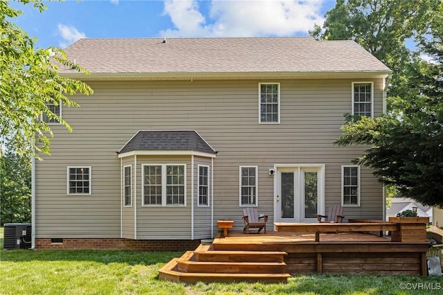 3724 Liberty Point Dr, Midlothian, VA 23112 - rear view of property featuring central AC, a wooden deck, and a yard