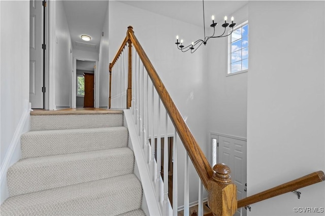 3724 Liberty Point Dr, Midlothian, VA 23112 - stairway featuring a chandelier