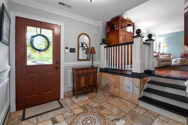 1146 Wicker Dr, Colonial Heights, VA 23834 - entryway with stone tile floors, crown molding, and stairway