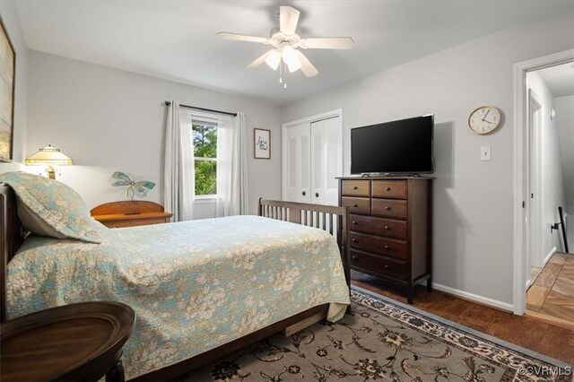 1146 Wicker Dr, Colonial Heights, VA 23834 - bedroom featuring baseboards, a closet, ceiling fan, and wood finished floors