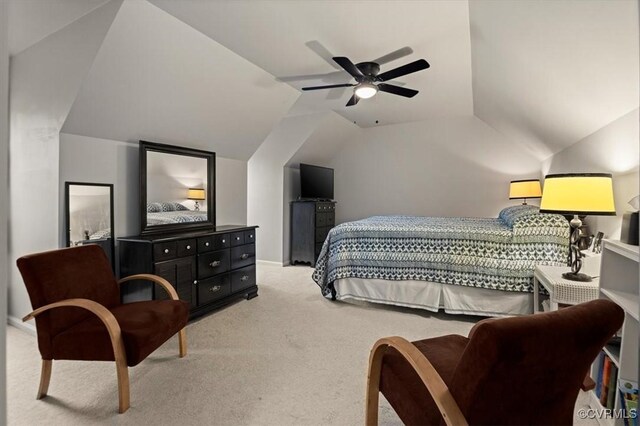 1146 Wicker Dr, Colonial Heights, VA 23834 - bedroom featuring light carpet, vaulted ceiling, and a ceiling fan