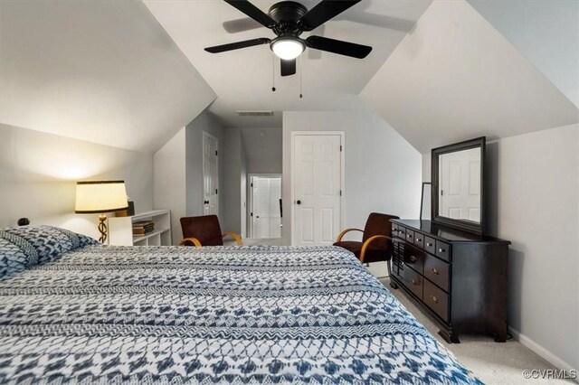 1146 Wicker Dr, Colonial Heights, VA 23834 - bedroom with vaulted ceiling, light colored carpet, baseboards, and a ceiling fan
