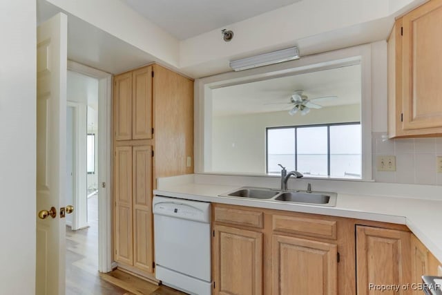 7505 River Rd Unit 4D, Newport News, VA 23607 - kitchen featuring white dishwasher, a ceiling fan, a sink, and light countertops