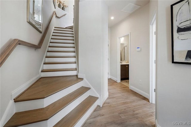 5429 Gillies Creek Mews, Henrico, VA 23231 - staircase featuring wood finished floors, recessed lighting, and baseboards