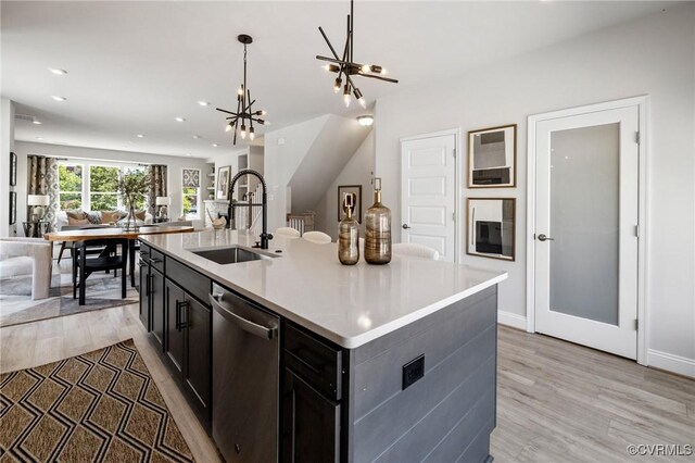 5429 Gillies Creek Mews, Henrico, VA 23231 - kitchen with a sink, stainless steel dishwasher, open floor plan, light wood-style flooring, and recessed lighting